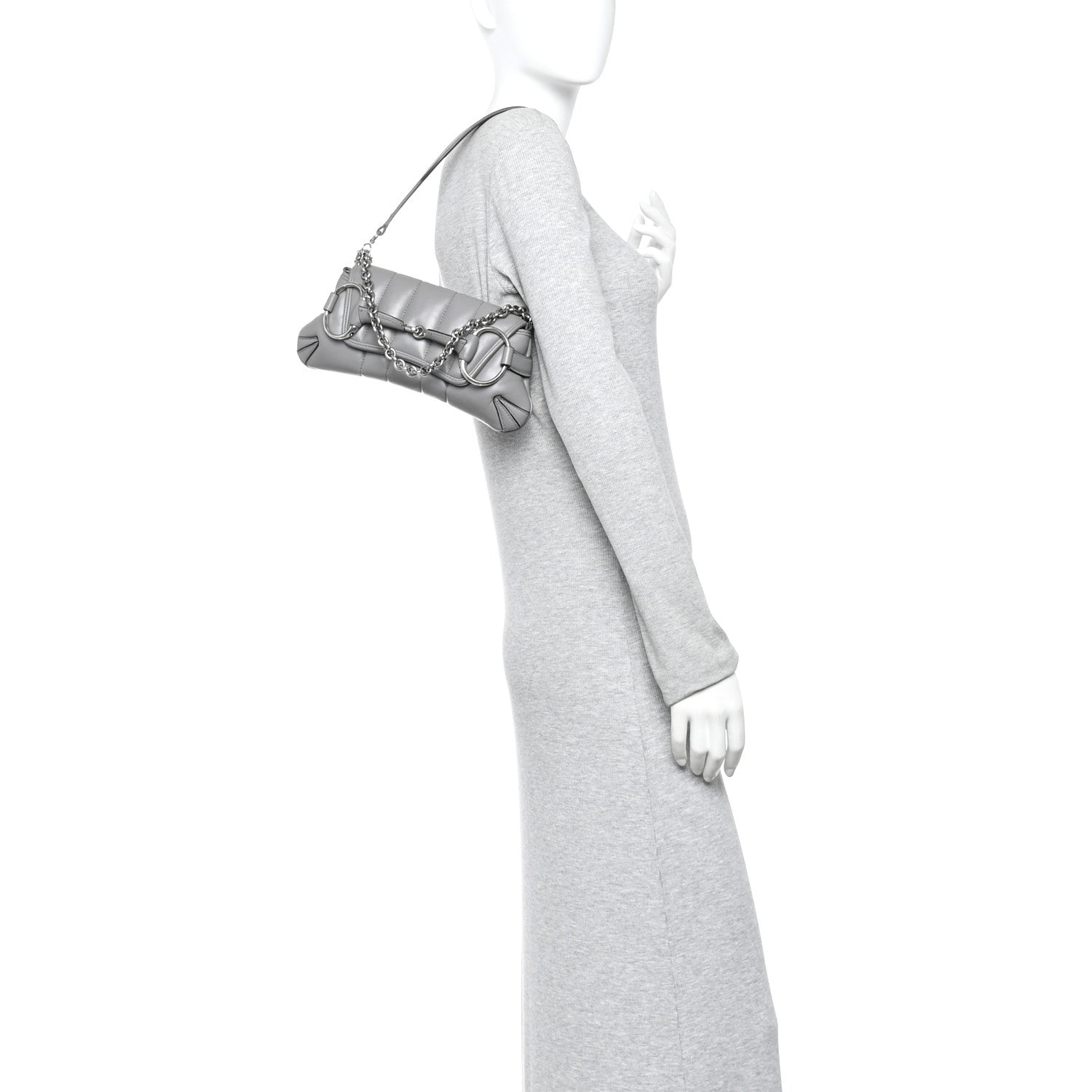 Nappa Vertical Matelasse Small Maxi Horsebit Chain Shoulder Bag Gray