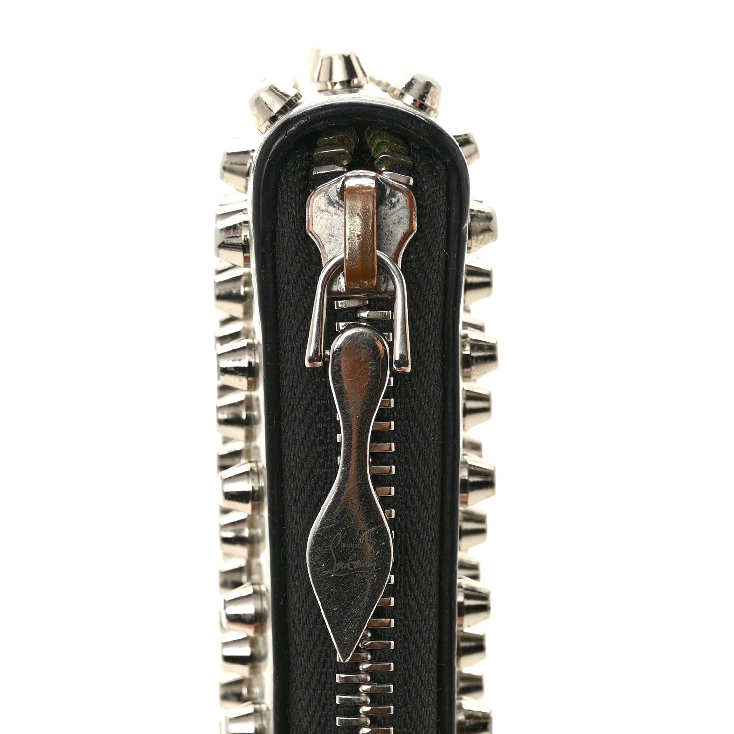 Metallic Patent Panettone Spiked Zip Around Wallet Silver