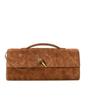 Suede Intrecciato Long Andiamo Top Handle Clutch Amber