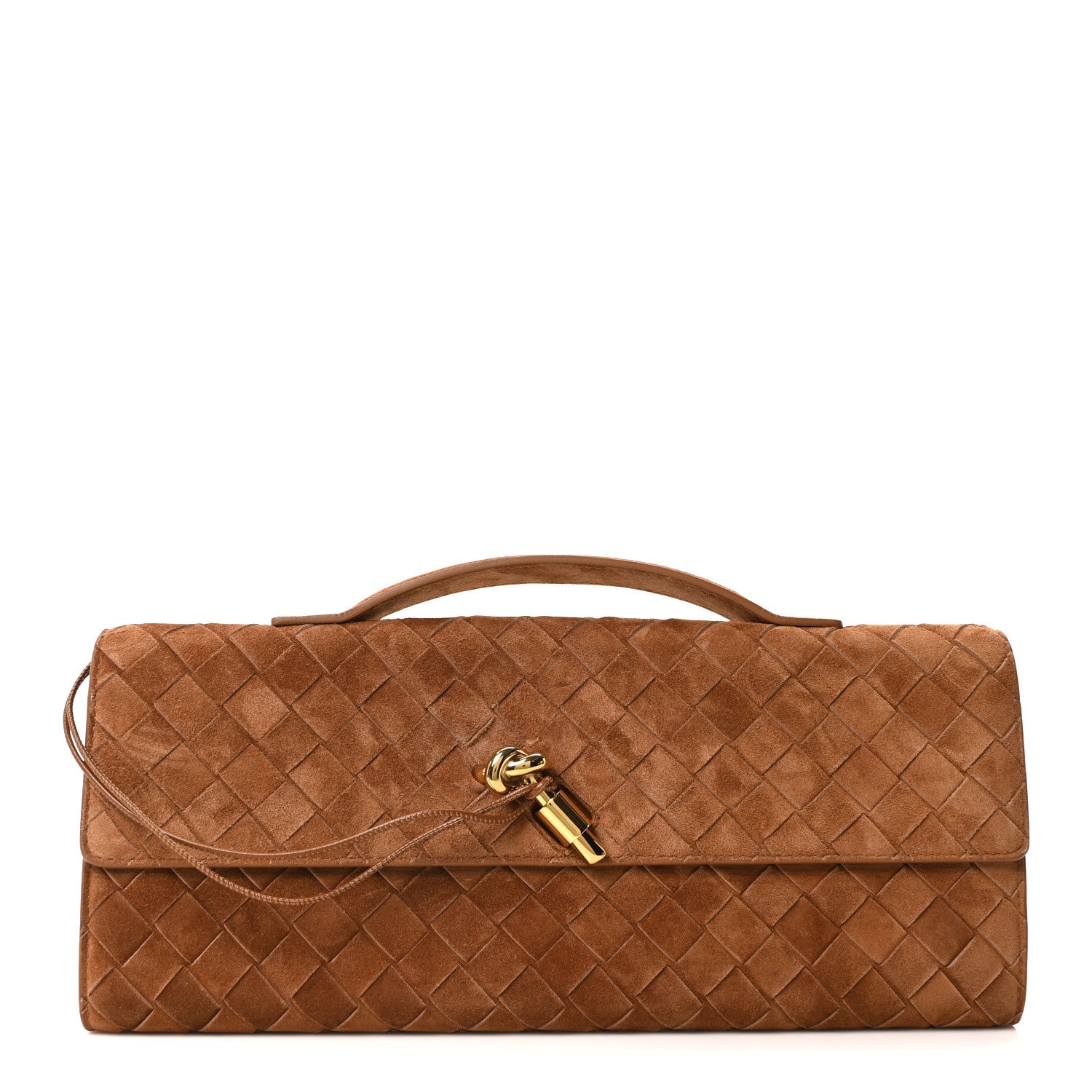 Suede Intrecciato Long Andiamo Top Handle Clutch Amber