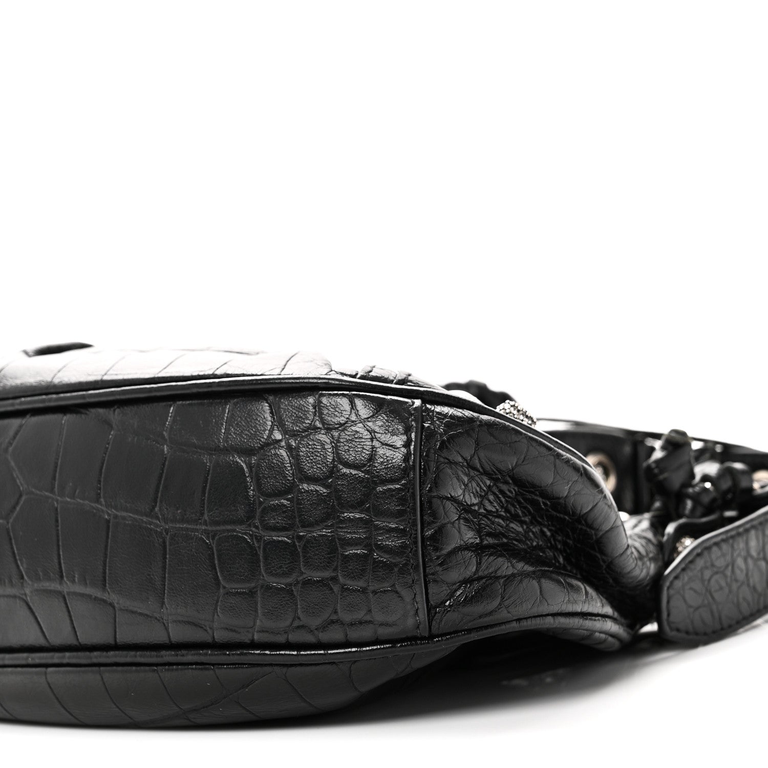 Extra Supple Calfskin Crystal Crocodile Embossed Le Cagole Shoulder Bag XS Black