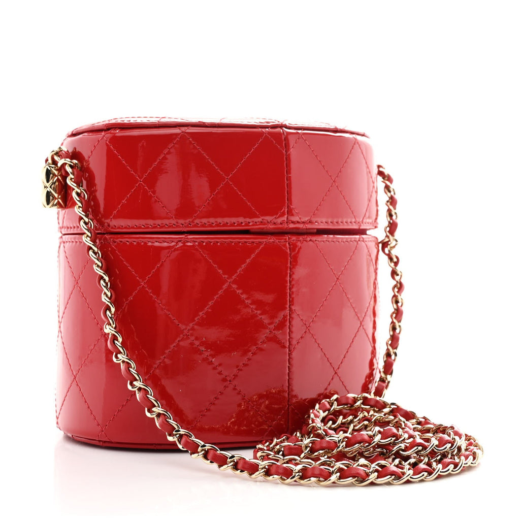 Patent Quilted Small Round Vanity With Chain Red
