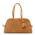 Suede Crocodile Embossed Le Turismo Bowling Bag Camel