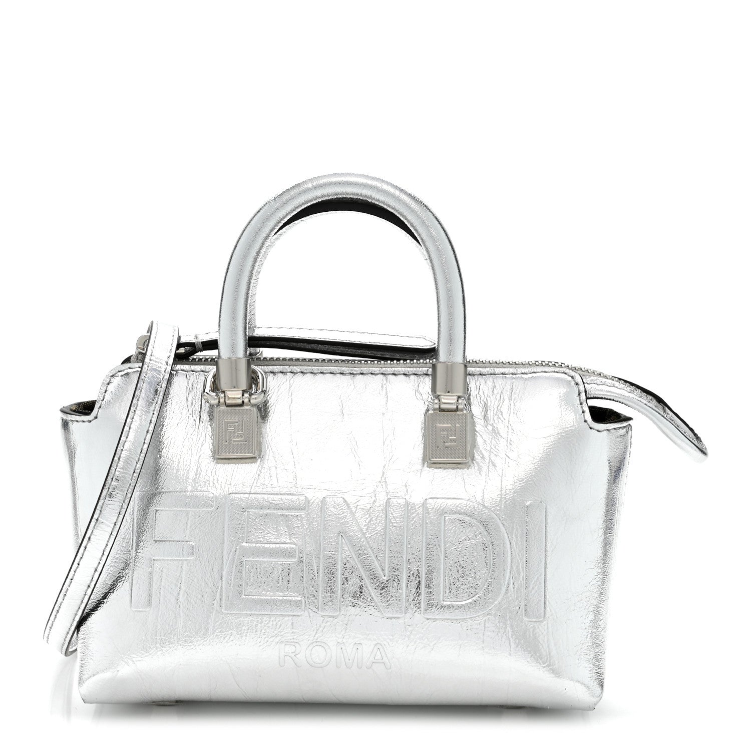 Rock Millenium Logo Embossed Mini By The Way Top Handle Boston Bag Argento
