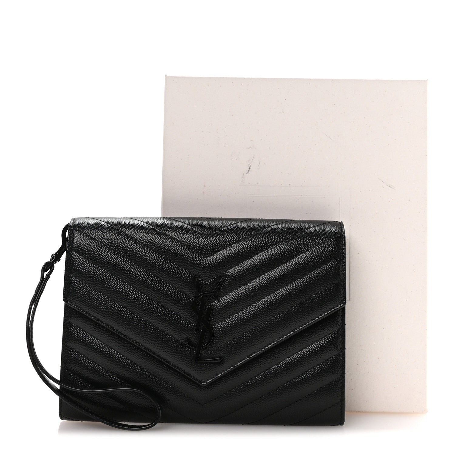 Grain De Poudre Matelasse Chevron Monogram Monochrome Envelope Clutch Black