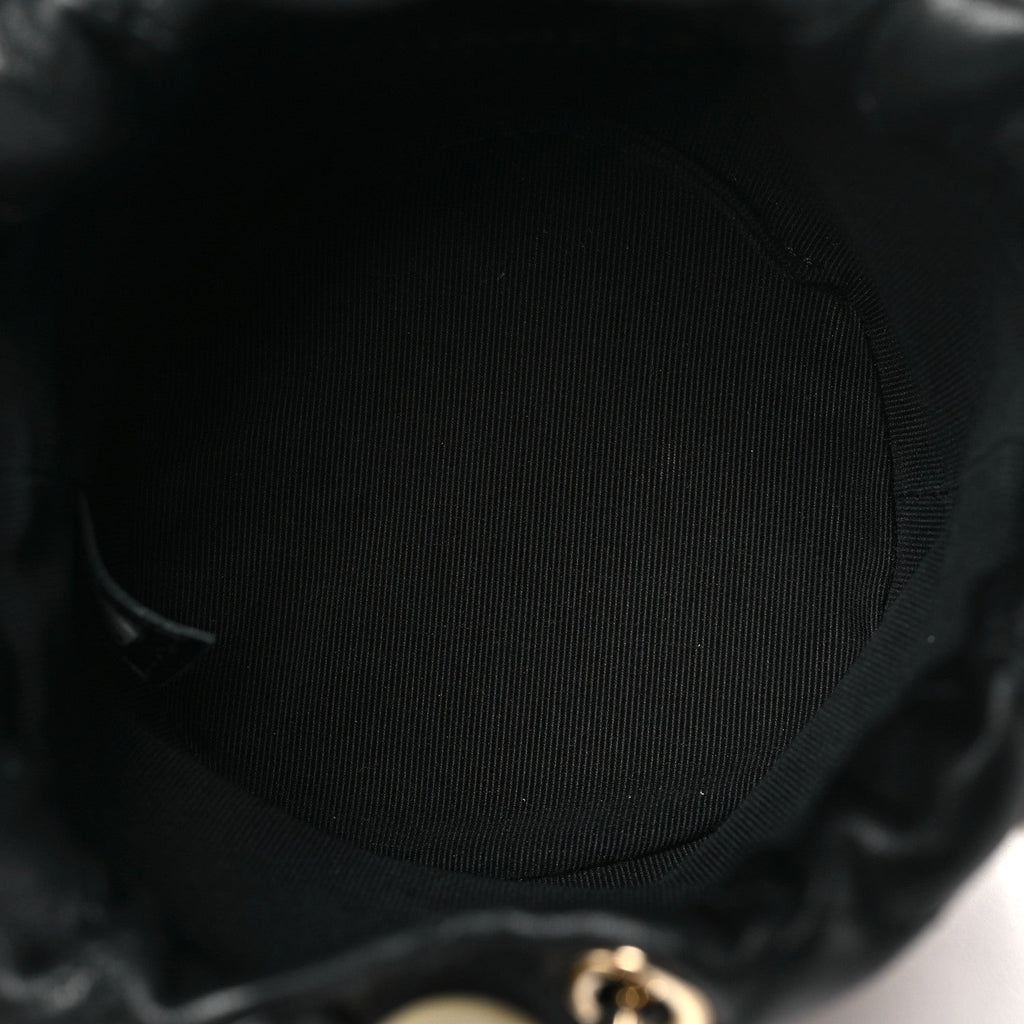 Lambskin Quilted Pearl Mini About Pearls Drawstring Bag Black