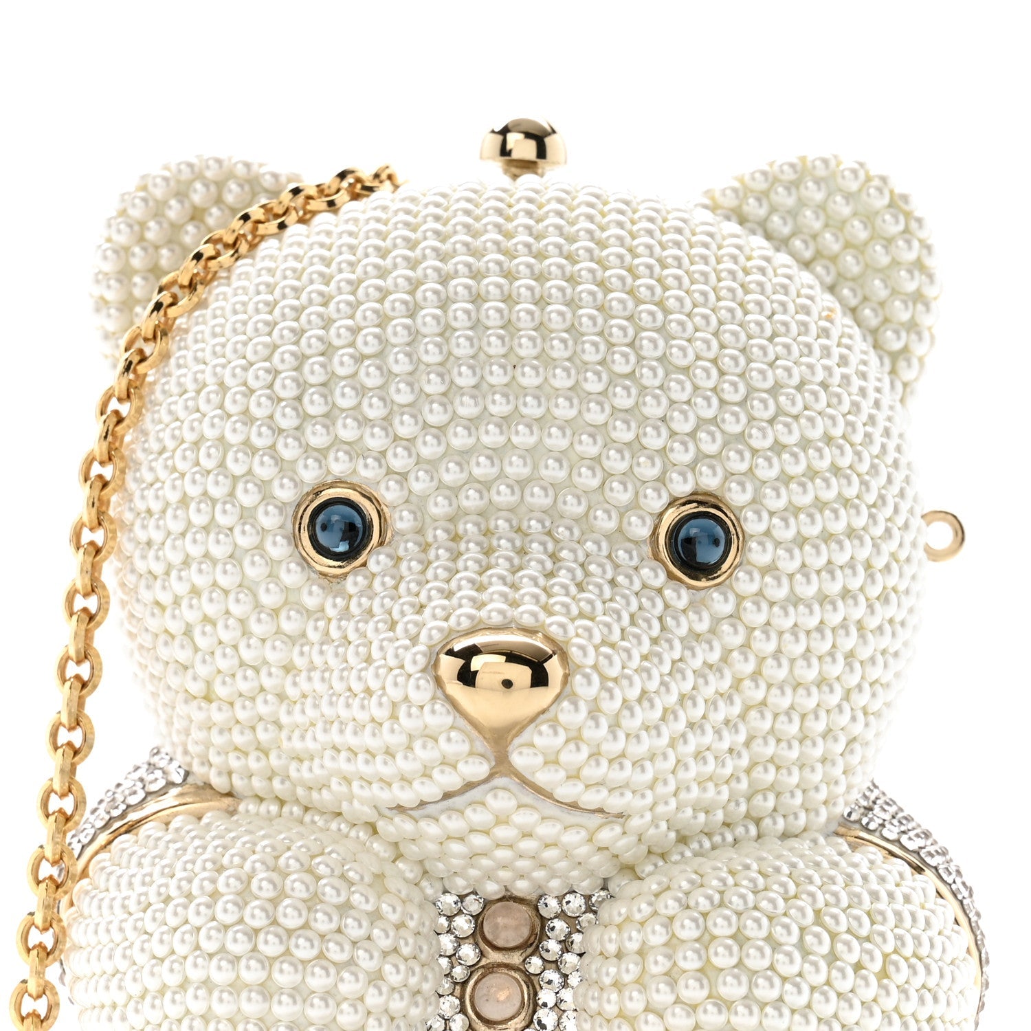 Pearl Crystal Sweetheart Bear Minaudiere Clutch White