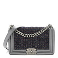Tweed Metallic Lambskin Medium Boy Flap Silver
