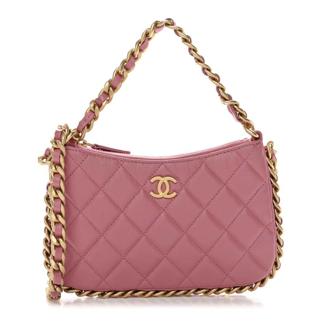 Lambskin Quilted Chain Around Top Handle Mini Bag Pink