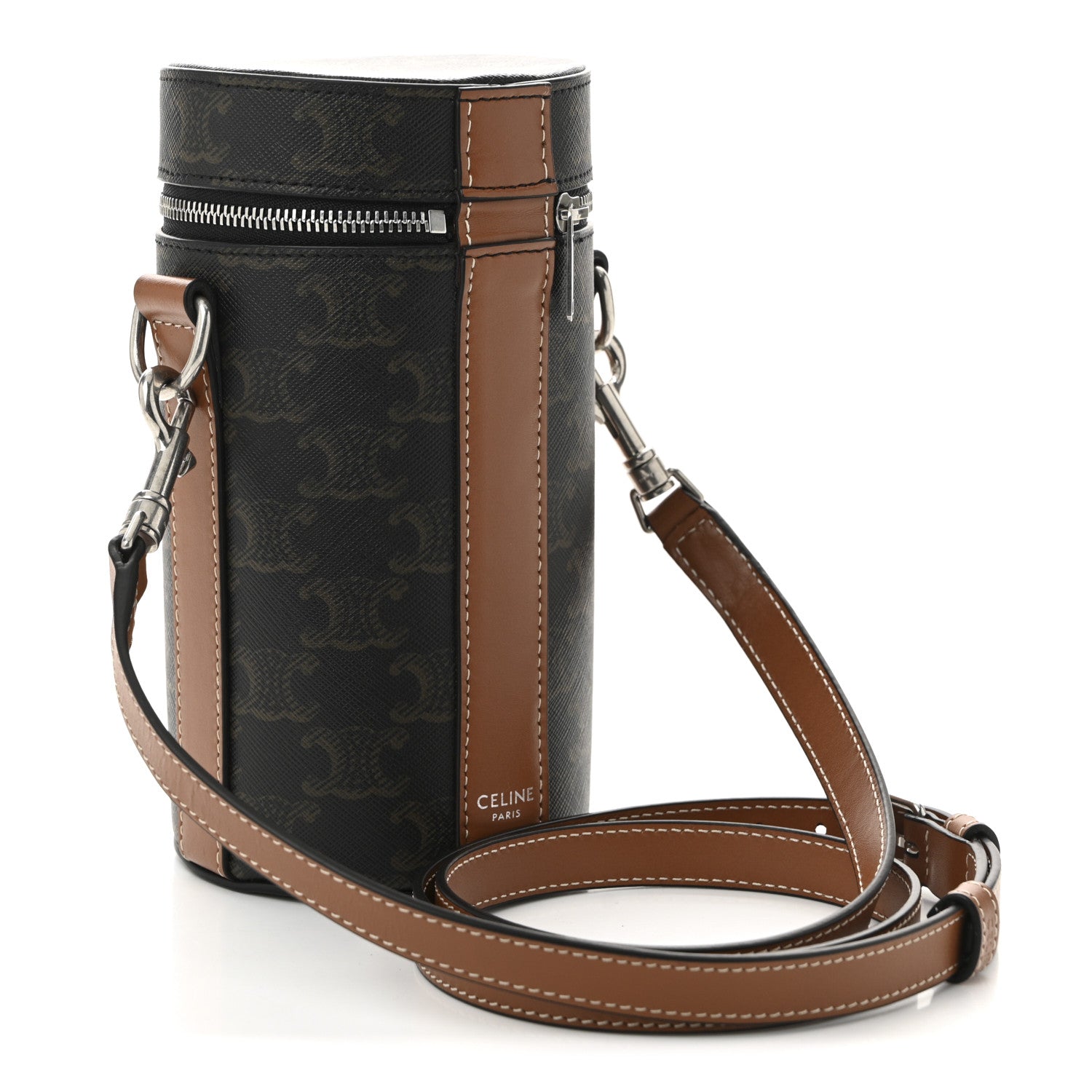Triomphe Canvas Vertical Cylinder Bag Tan