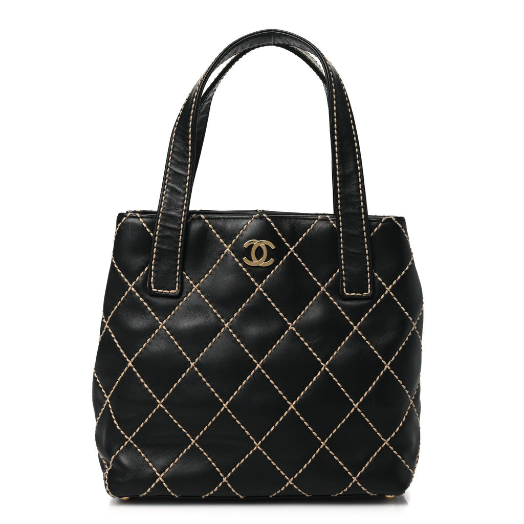 Calfskin Stitch Small Surpique Tote Black
