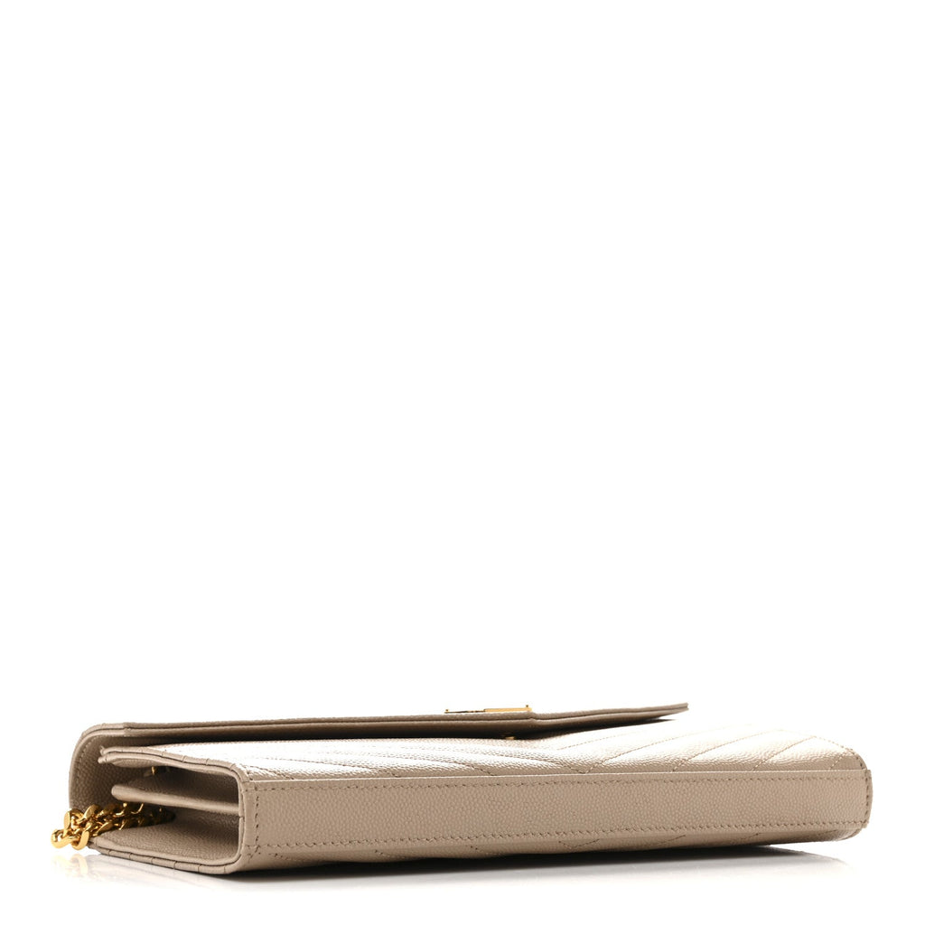 Grain De Poudre Matelasse Chevron Monogram Chain Wallet Dark Beige