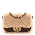 Shearling Lambskin Quilted Mini Furry Coco Flap Beige Dark Brown