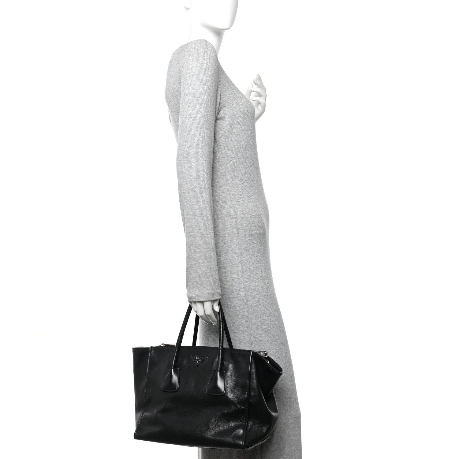 Glace Calf Twin Pocket Tote Black