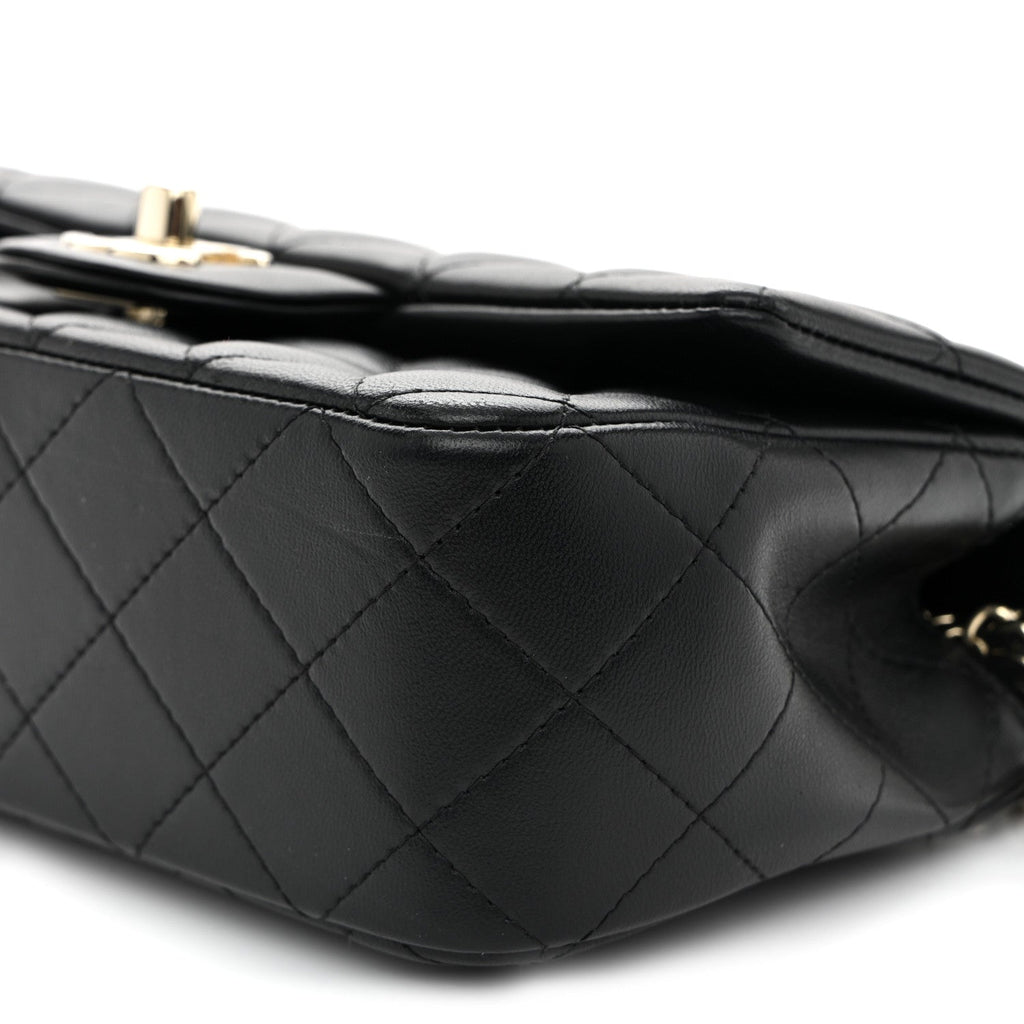 Lambskin Quilted Mini Top Handle Rectangular Flap Black