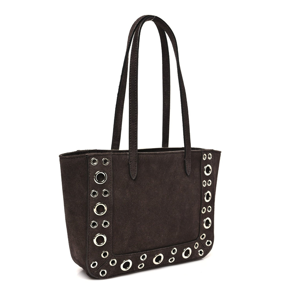 Suede Raffia Woven Studded Embroidered Cherryfic Mini Nellcote Shopping Tote Brown Multicolor