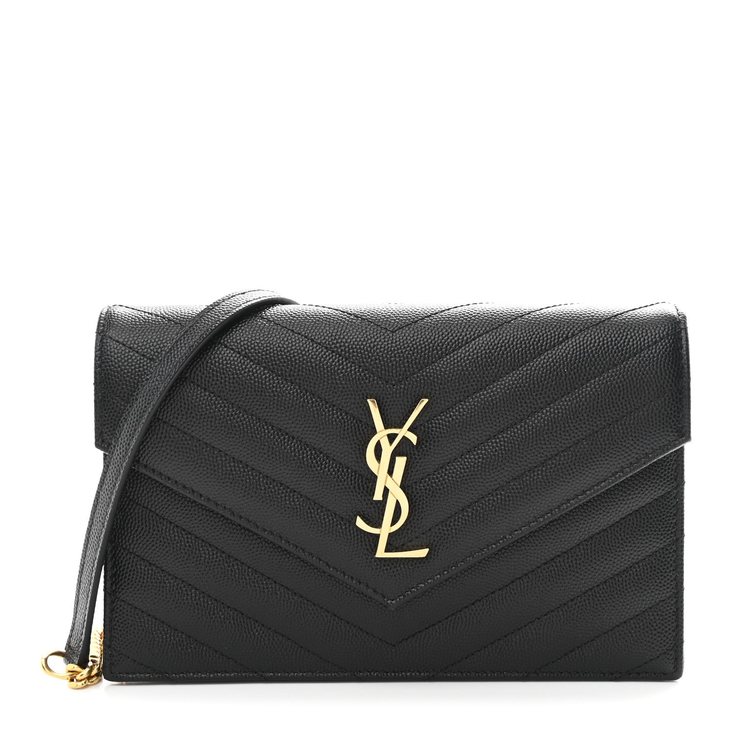 Grain De Poudre Matelasse Chevron Monogram Envelope Chain Wallet Black