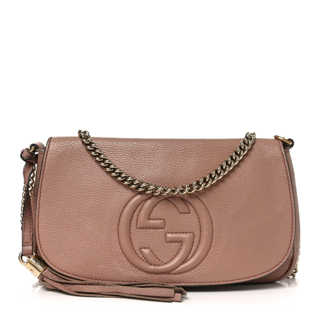 Pebbled Calfskin Medium Soho Flap Crossbody Pale Pink