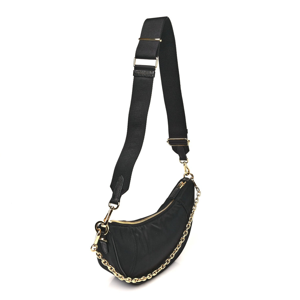 Re-Nylon Saffiano Demi-lune Shoulder Bag Black