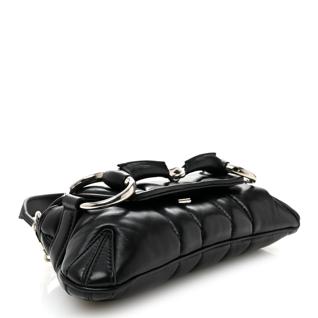 Nappa Vertical Matelasse Small Maxi Horsebit Chain Shoulder Bag Black