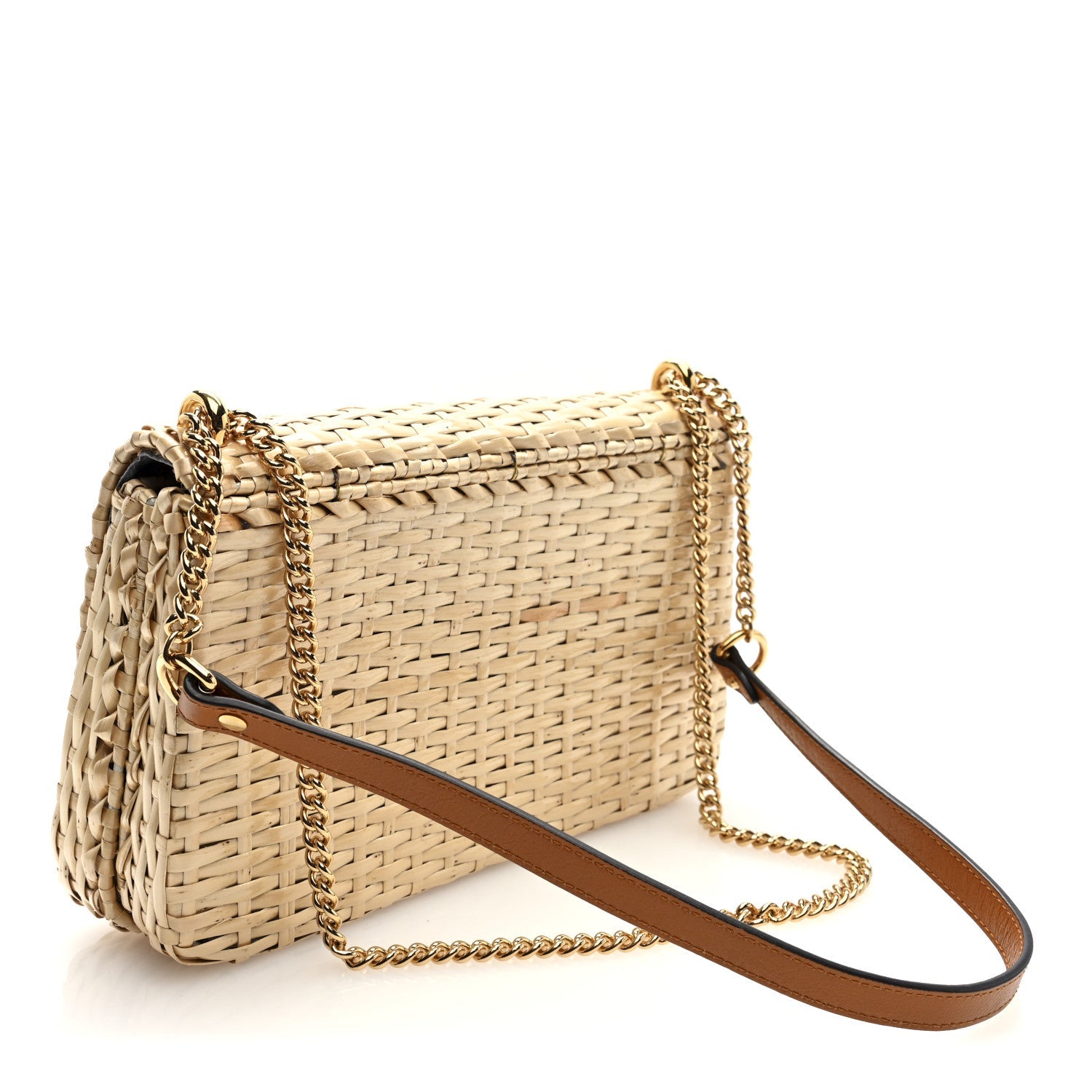 Glazed Wicker Small Cestino Shoulder Bag Natural