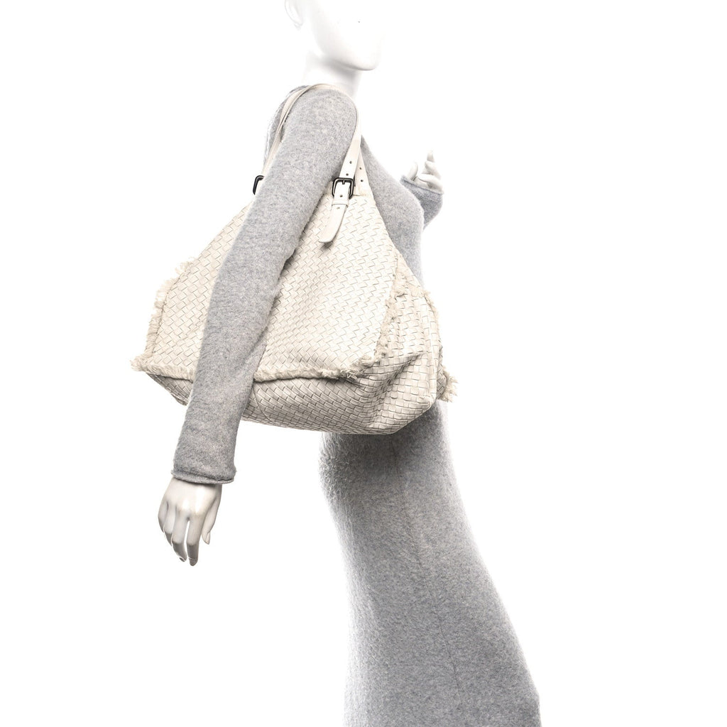 Nappa Intrecciato Canvas Fringe Maltinto Tote White