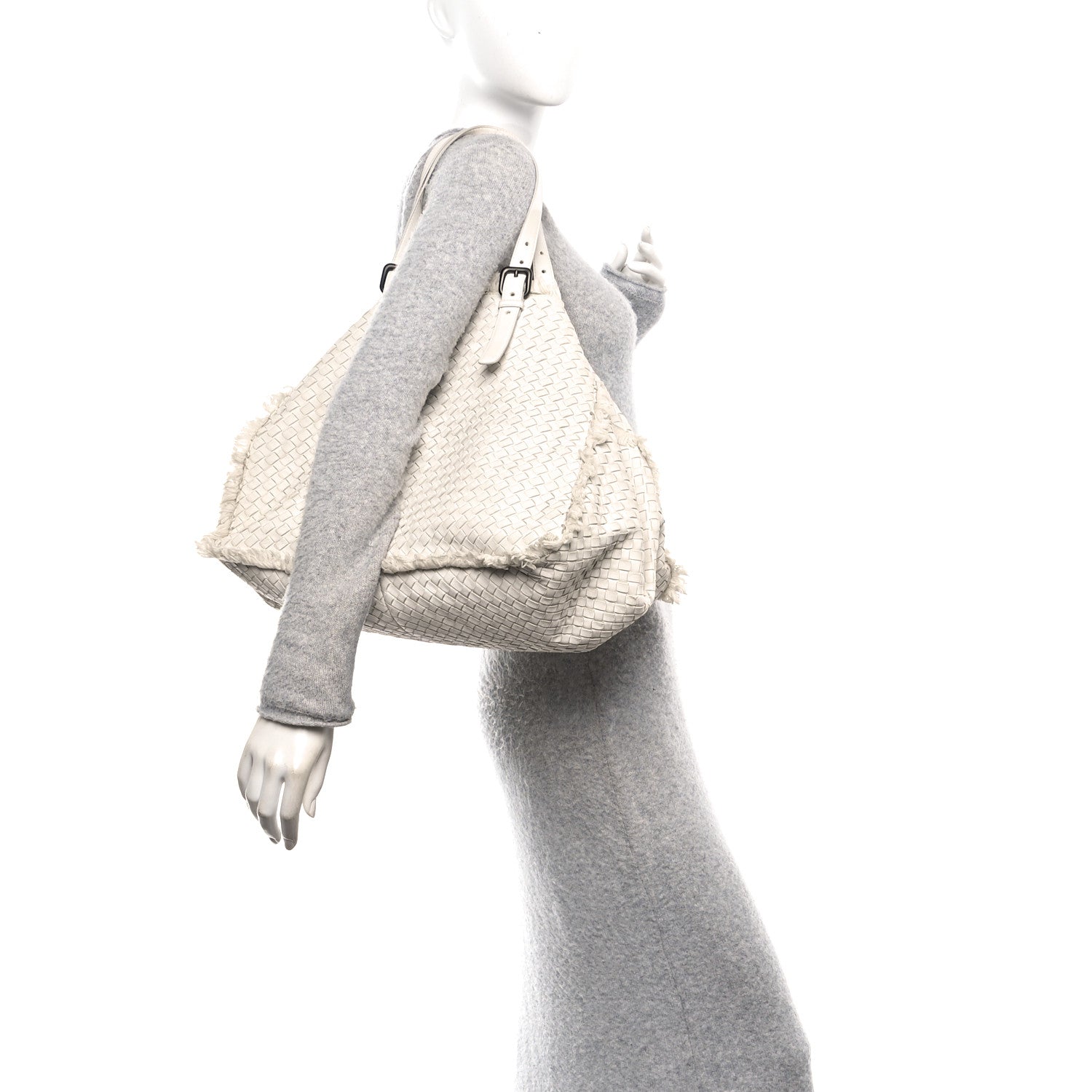 Nappa Intrecciato Canvas Fringe Maltinto Tote White
