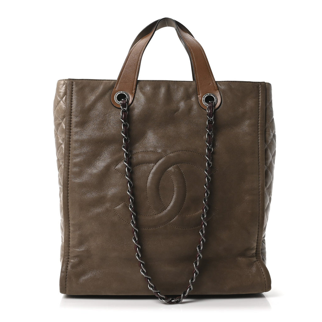 Iridescent Calfskin In The Mix Tall Tote Khaki