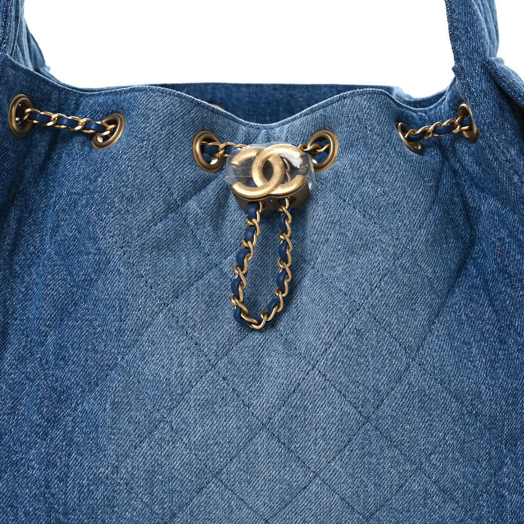 Washed Denim Quilted Small Chanel 25 Handbag Blue