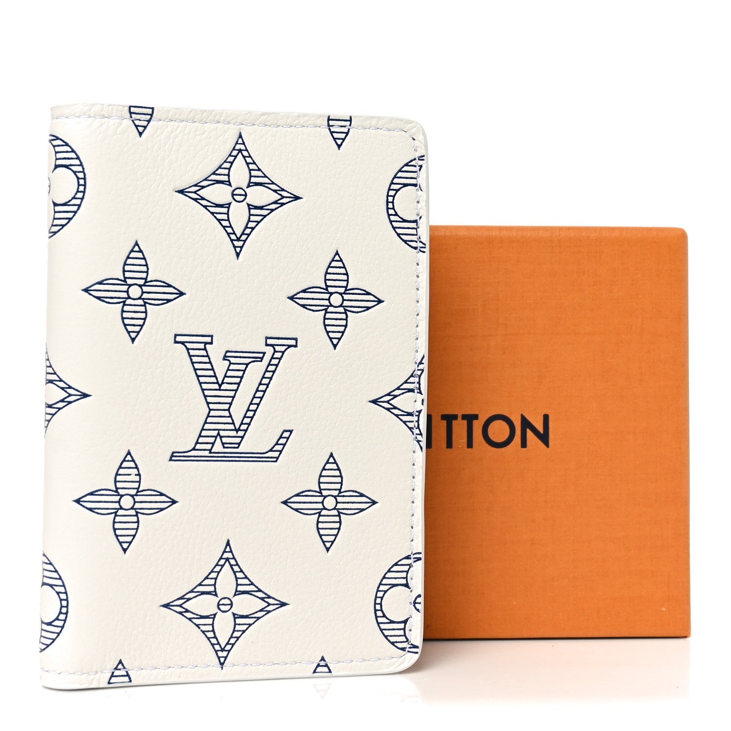 Calfskin Monogram Shadow Pocket Organizer NM White Navy
