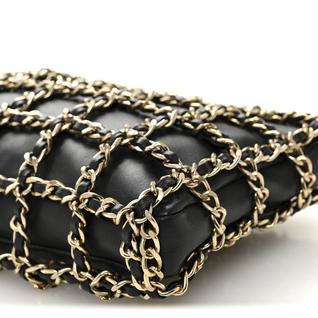 Lambskin Chain Frame Shoulder Bag Black
