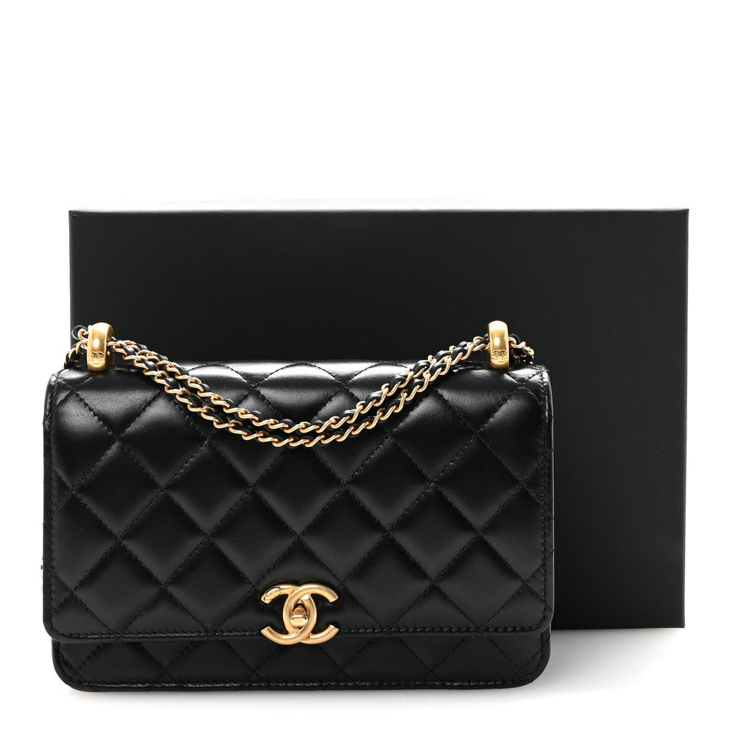 Calfskin Quilted Perfect Fit Wallet On Chain WOC Black