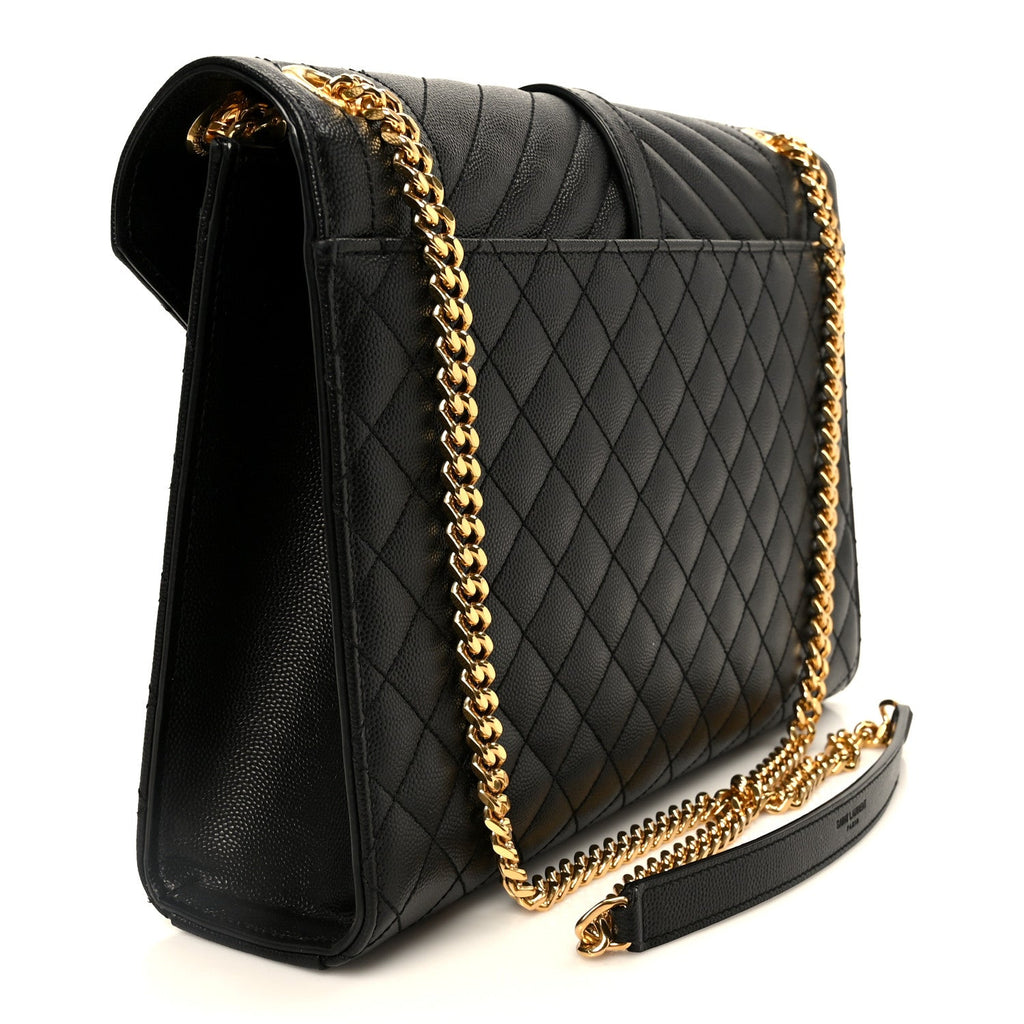 Grain De Poudre Textured Mixed Matelasse Large Triquilt Monogram Satchel Black