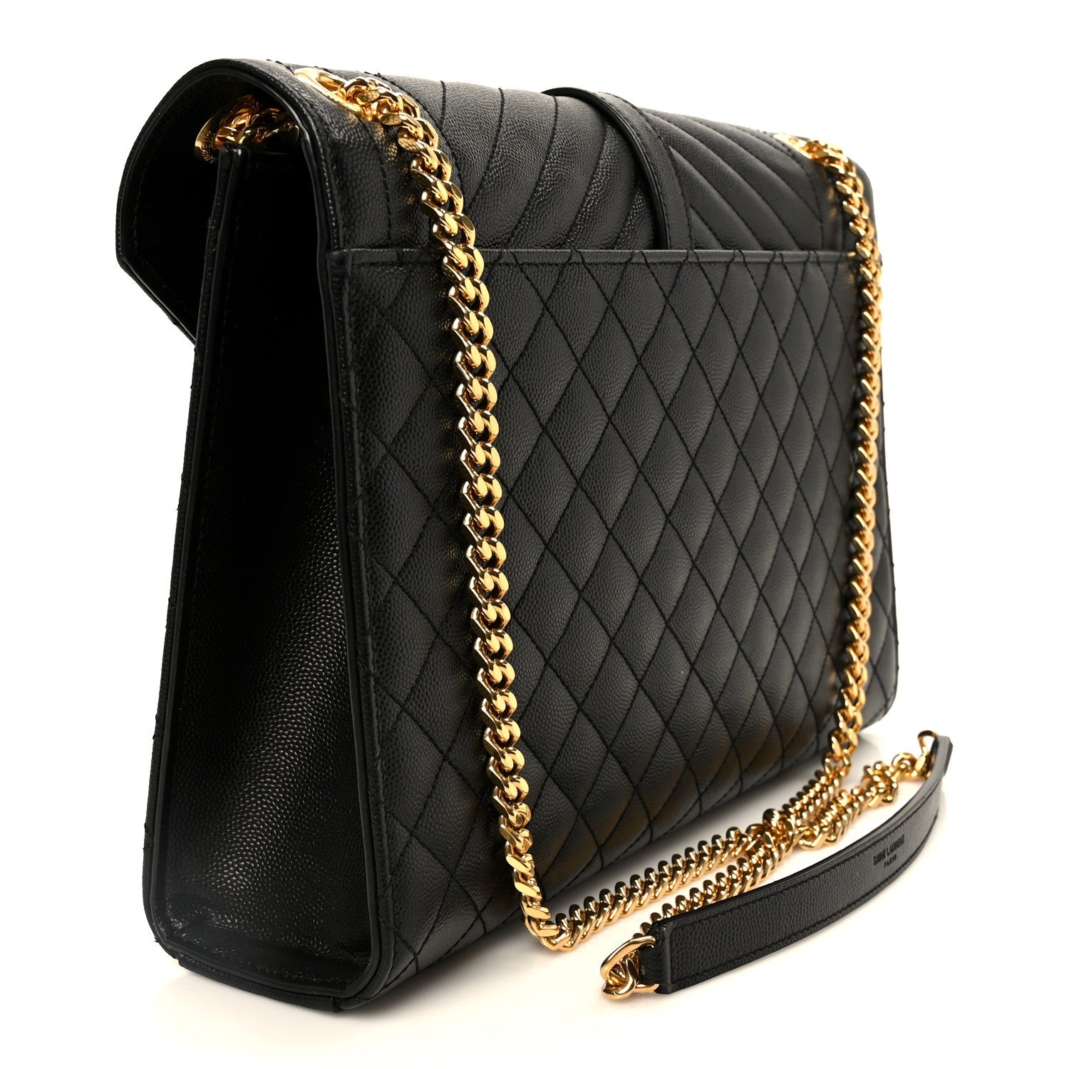 Grain De Poudre Textured Mixed Matelasse Large Triquilt Monogram Satchel Black