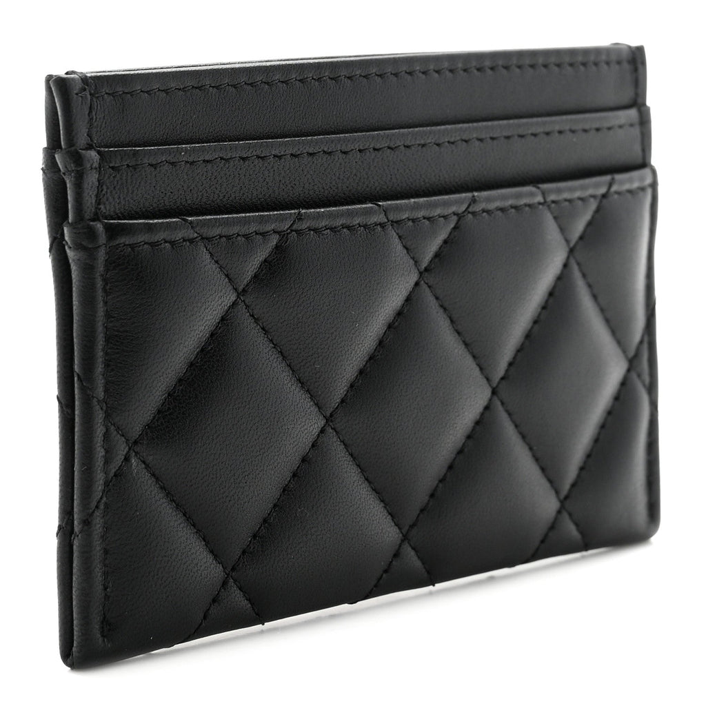 Lambskin Crystal Quilted Studded CC  Holder Black