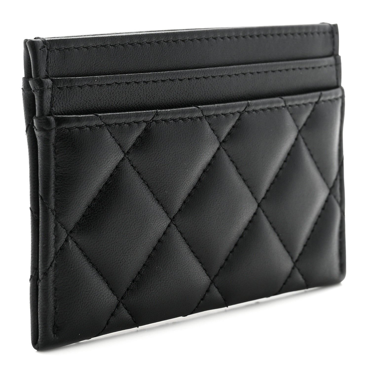 Lambskin Crystal Quilted Studded CC  Holder Black