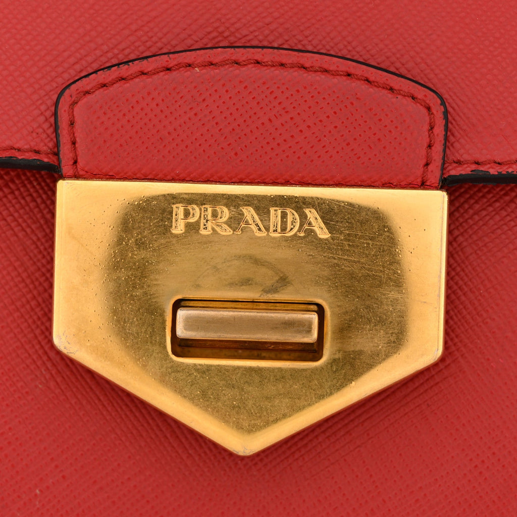 Saffiano Turn Lock Chain Shoulder Bag Fuoco
