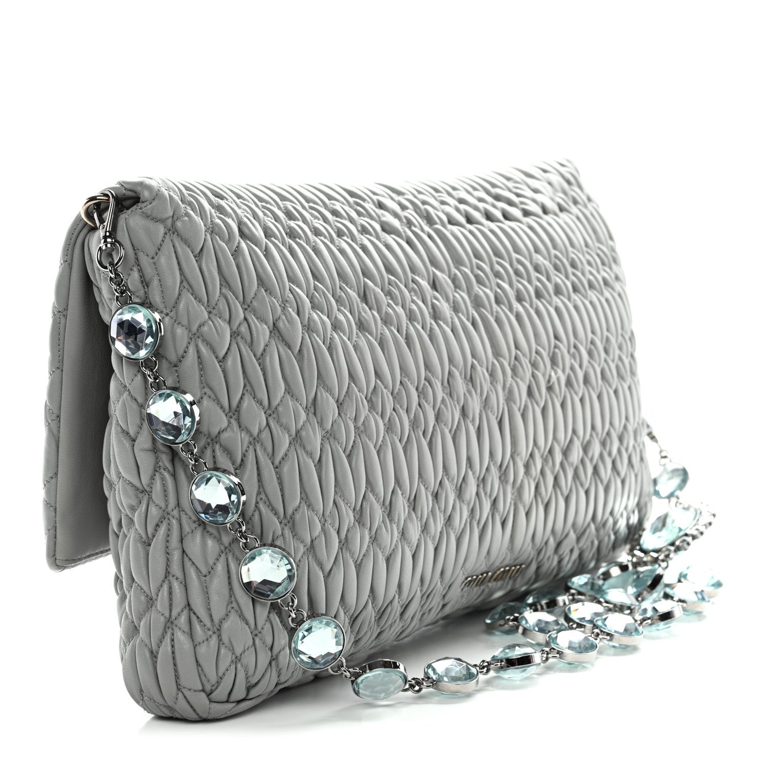 Nappa Matelasse Crystal Flap Clutch Grey