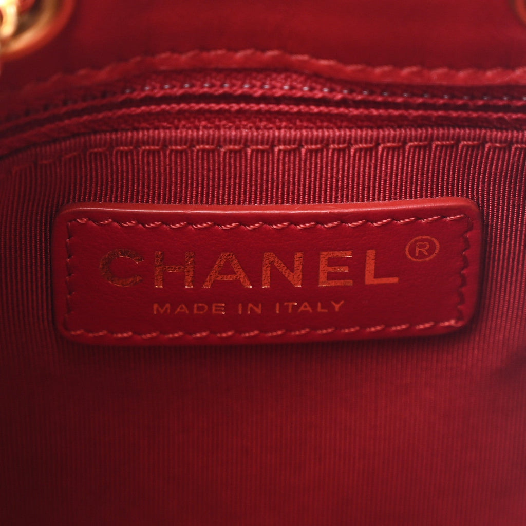 Calfskin Stitched Small Egyptian Amulet Drawstring Bag Red