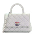 Iridescent Caviar Quilted Extra Mini Coco Handle Flap Light Blue