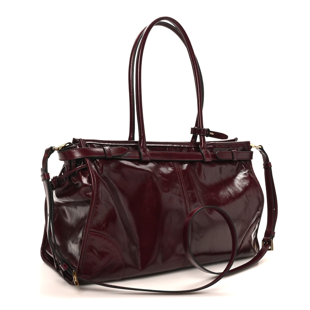 Glossy Calfskin Triangle Large Bonnie Shoulder Bag Bordeaux