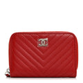 Caviar Chevron Quilted Zip Around Coin Purse Red