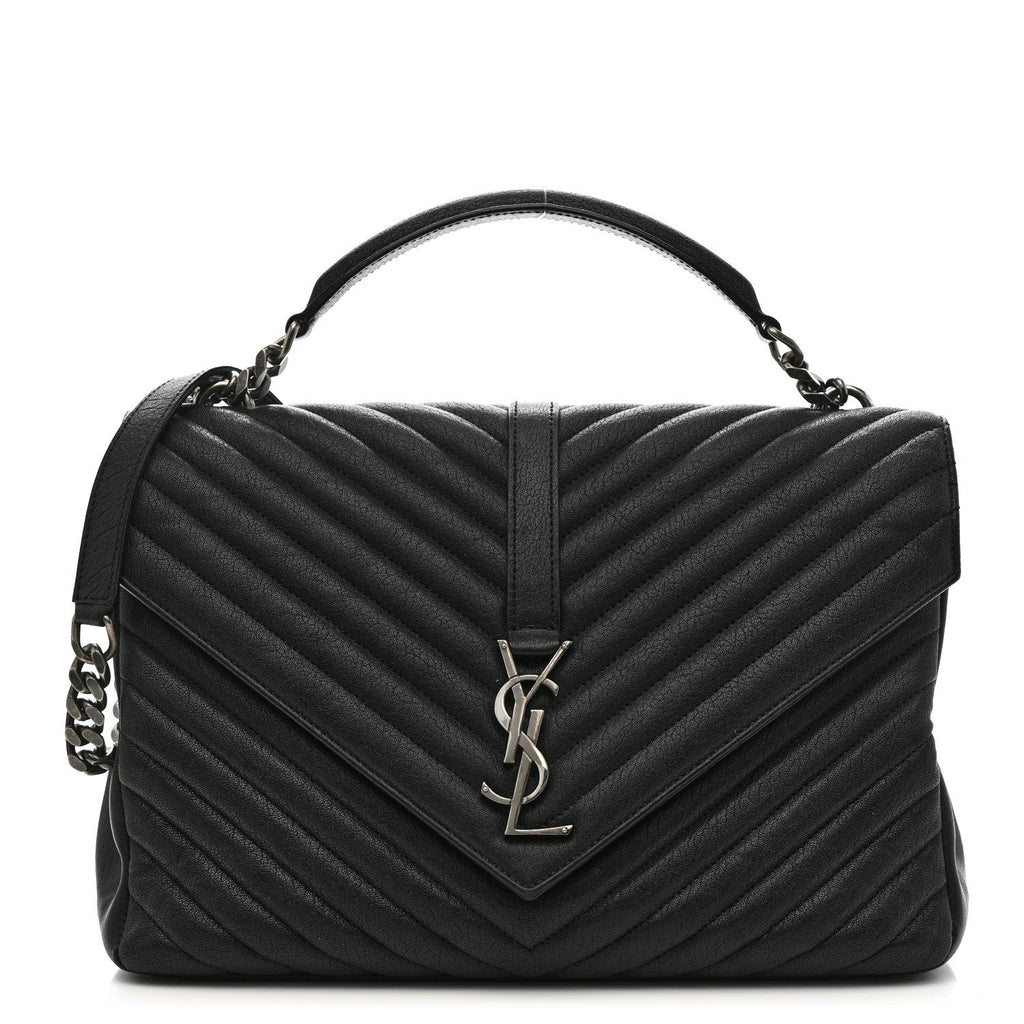 Sheepskin Matelasse Chevron Monogram Large College Satchel Black