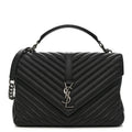 Sheepskin Matelasse Chevron Monogram Large College Satchel Black