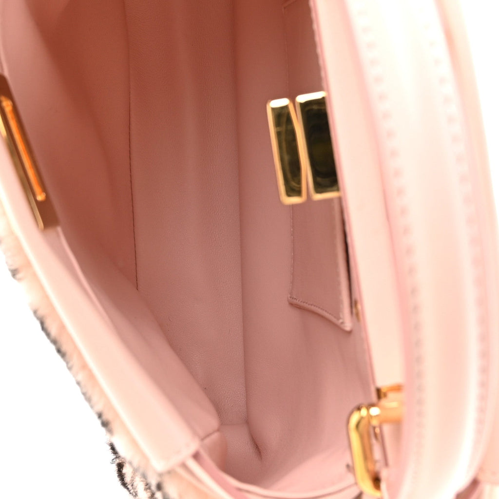 Shearling Nappa Macro FF 1974 Mini Peekaboo Iconic Satchel White Ice Cuoio Miele Scuro