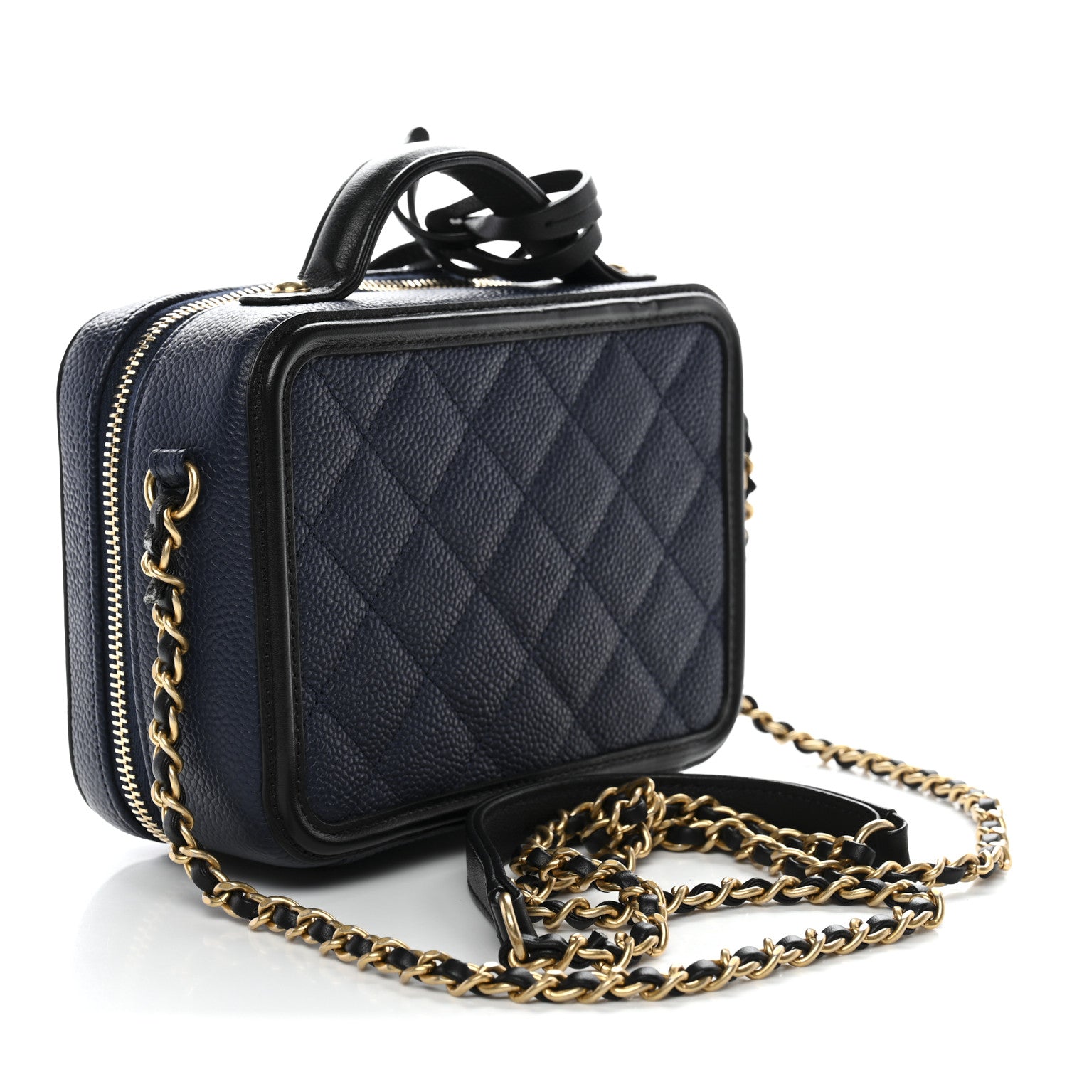 Caviar Quilted Small CC Filigree Vanity Case Navy Black