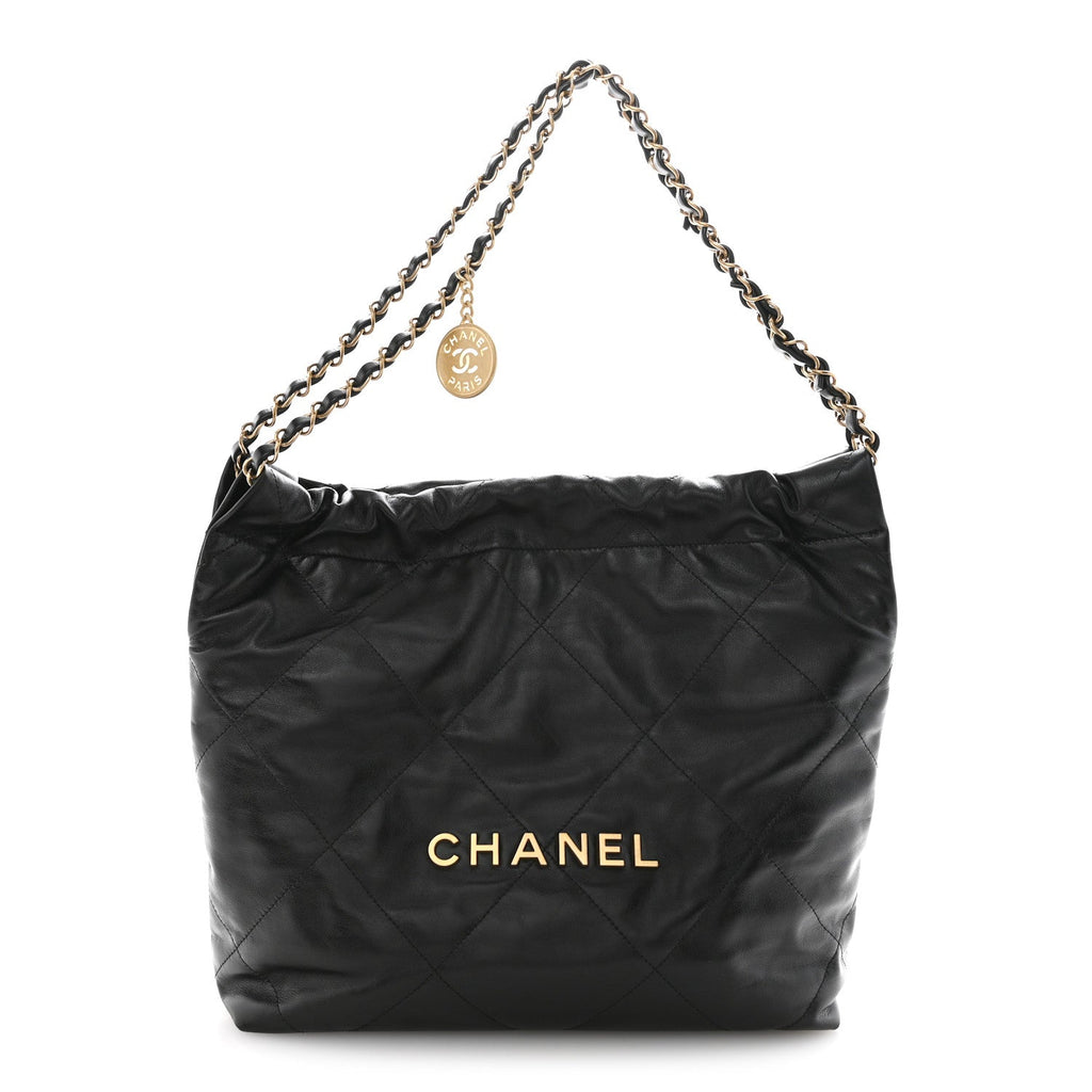 Shiny Calfskin Quilted Small Chanel 22 Black