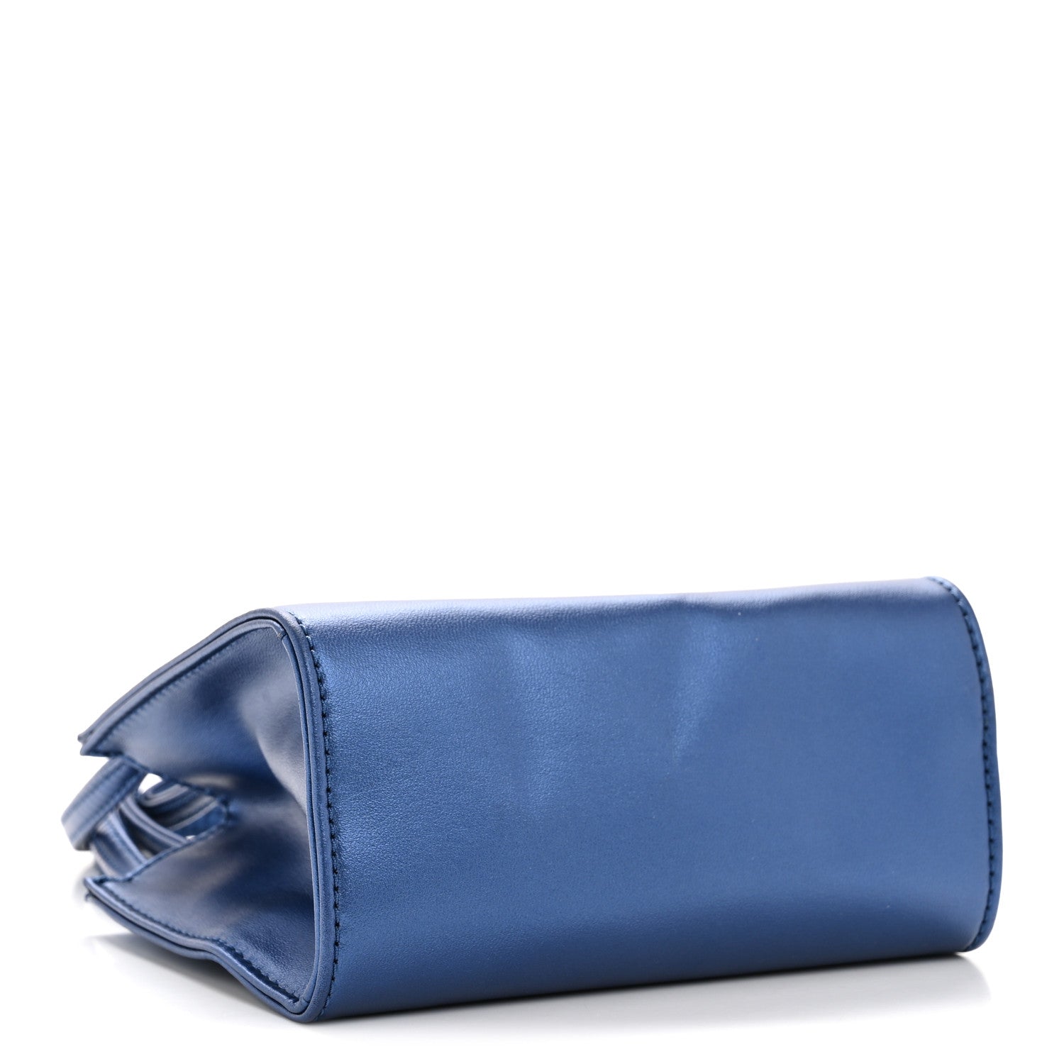 Metallic Vegan Leather Small Shopping Bag Cobalt