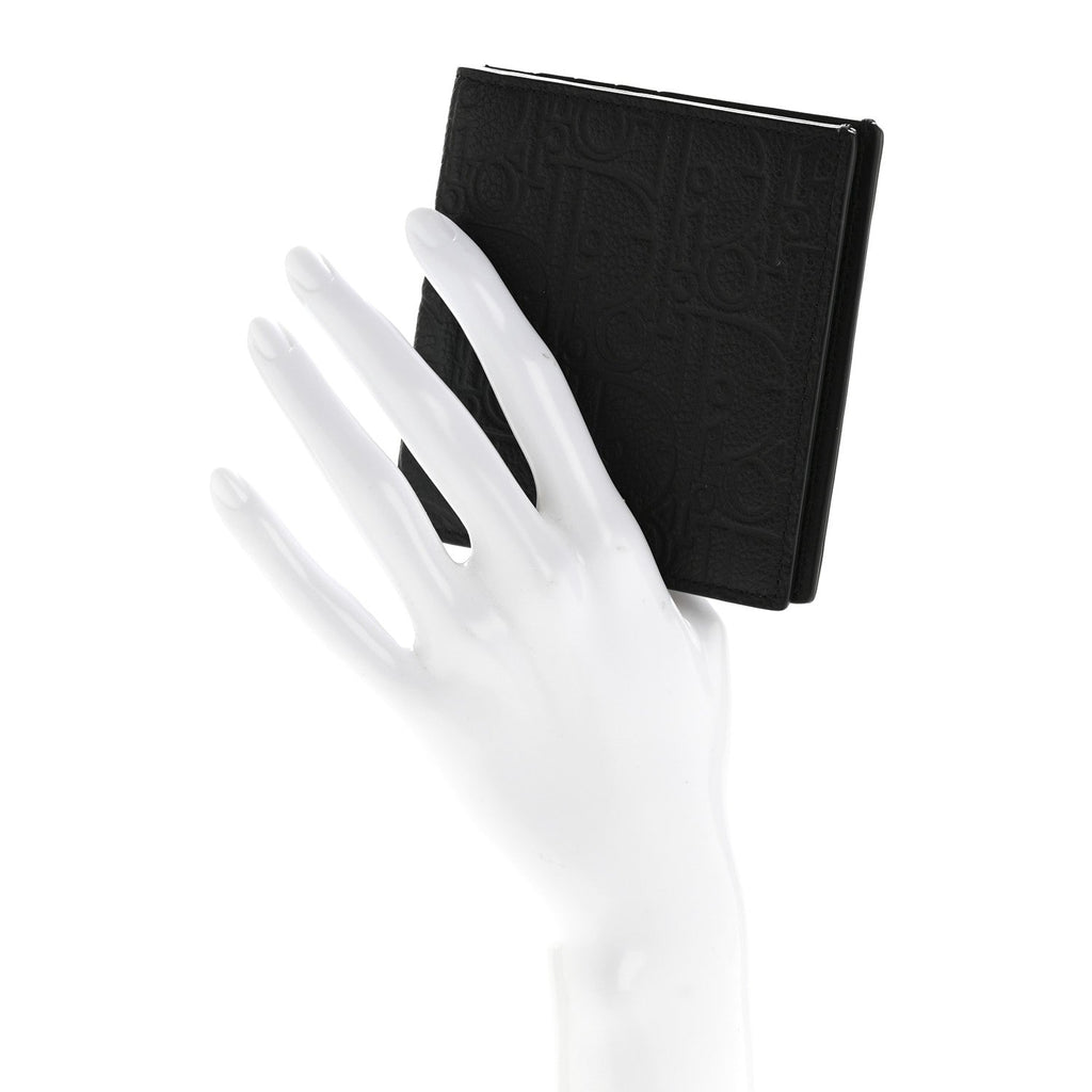 Grained Calfskin Embossed Dior Gravity BiFold Wallet Black