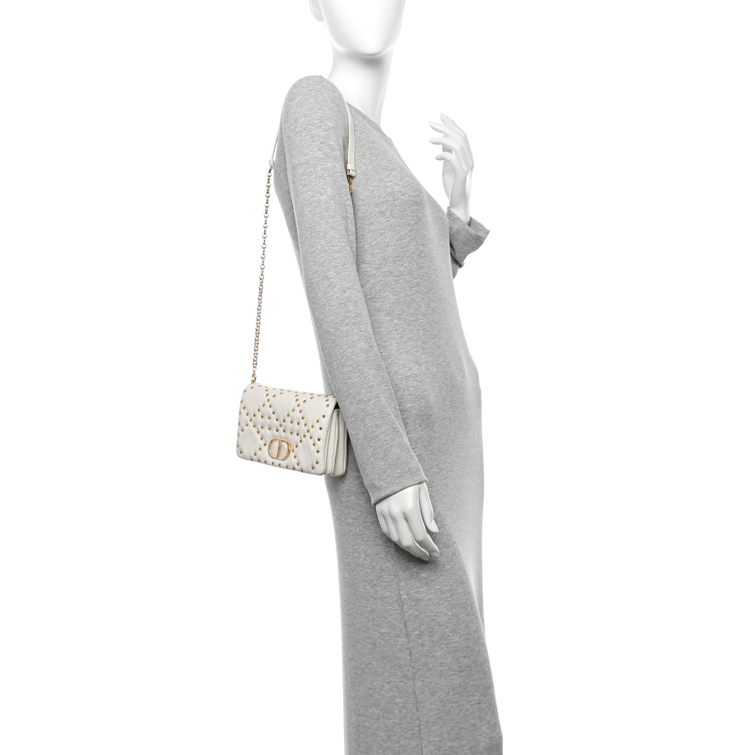 Lambskin Macrocannage Lucky Star Studded Caro Pouch Latte